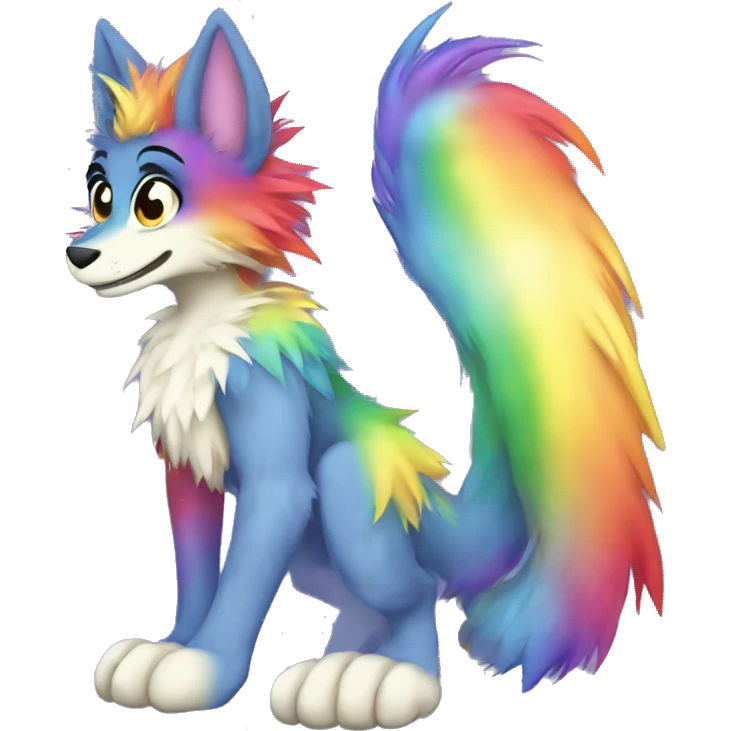 Furry, sparkle, rainbow, animal, anthro, full body, fursona, sergal emoji