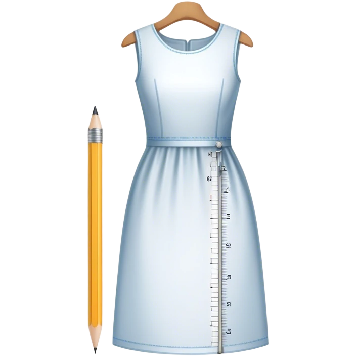 Icon for Fashion Design: a dress pattern with measurements, a ruler, and a pencil. The icon should represent the process of designing clothing with a focus on precision and tailoring. Transparent background. emoji