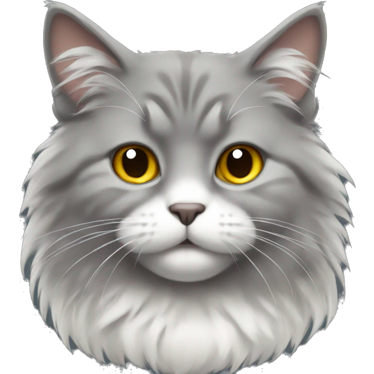 gray very fluffy cat with a white chest and nose emoji