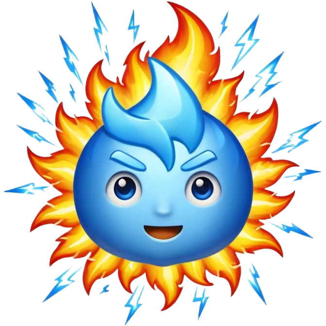Rayos, centellas y fuego con expresiones de asombro azul emoji