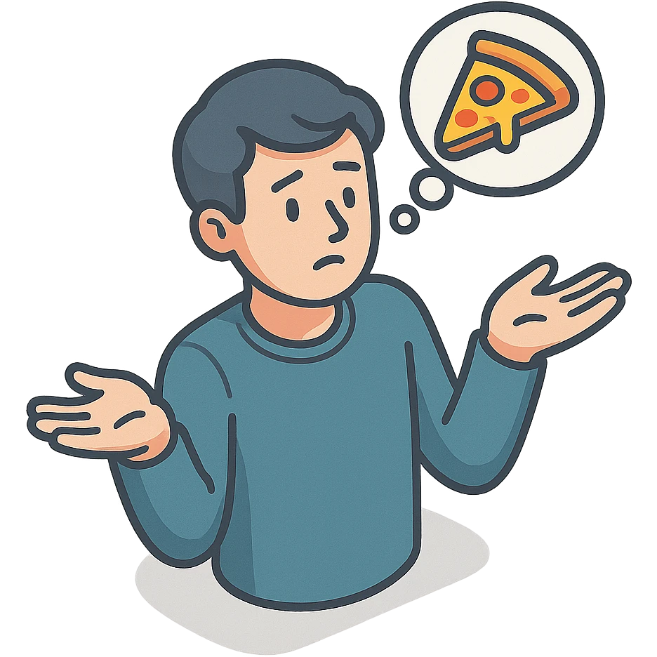 человек разводит руками думая о пицце emoji
