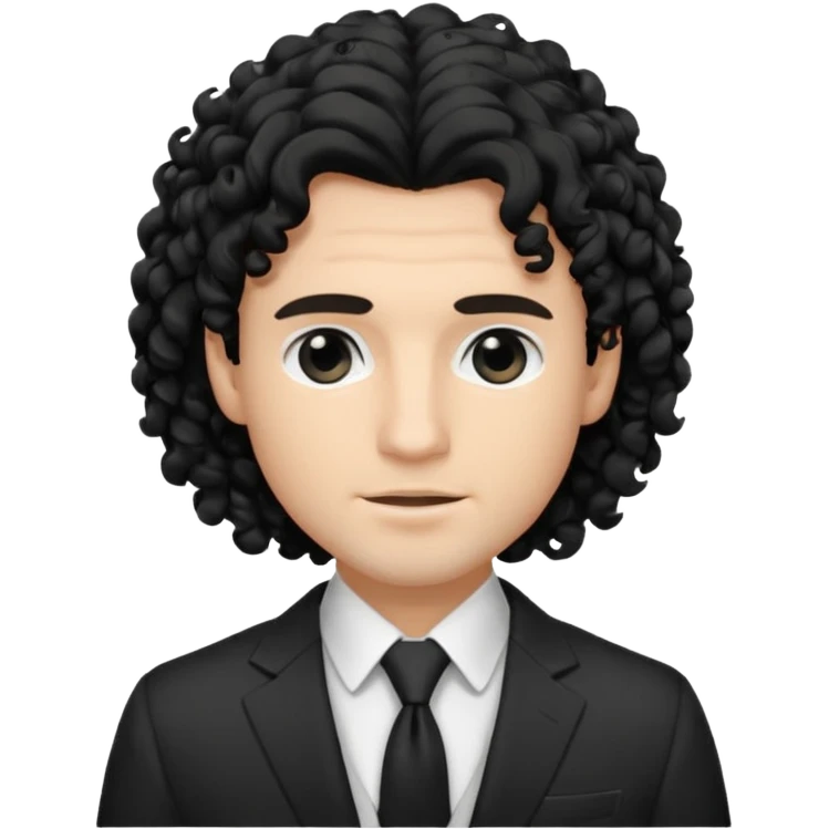 Cockasian guy with black long curly hair thats on his face and black eyes wearing a White simple suit guy  emoji