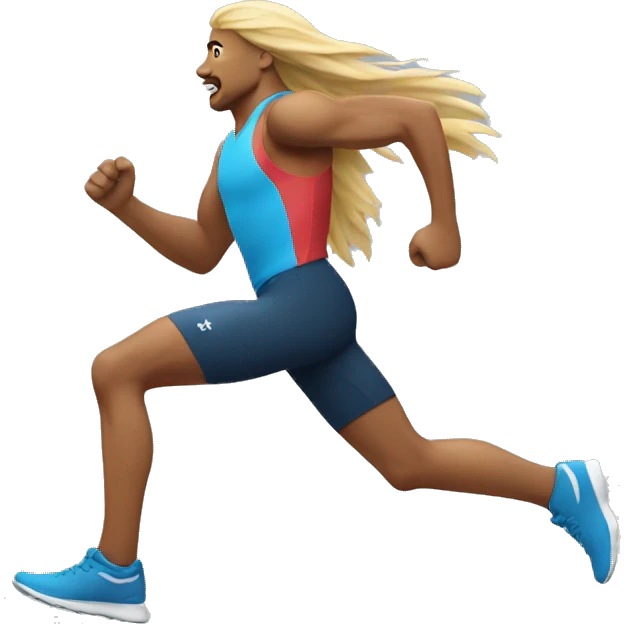 athlete running with long, flowing mullet emoji
