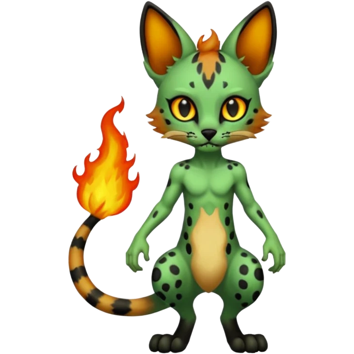 Eldritch green-fiery green-flamey Dark-deep-blackish-Greenish Zombie-serval, full body emoji