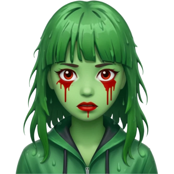 Zunbi na chuva cabelo de franjinha pele verde sangrenta mulher  emoji