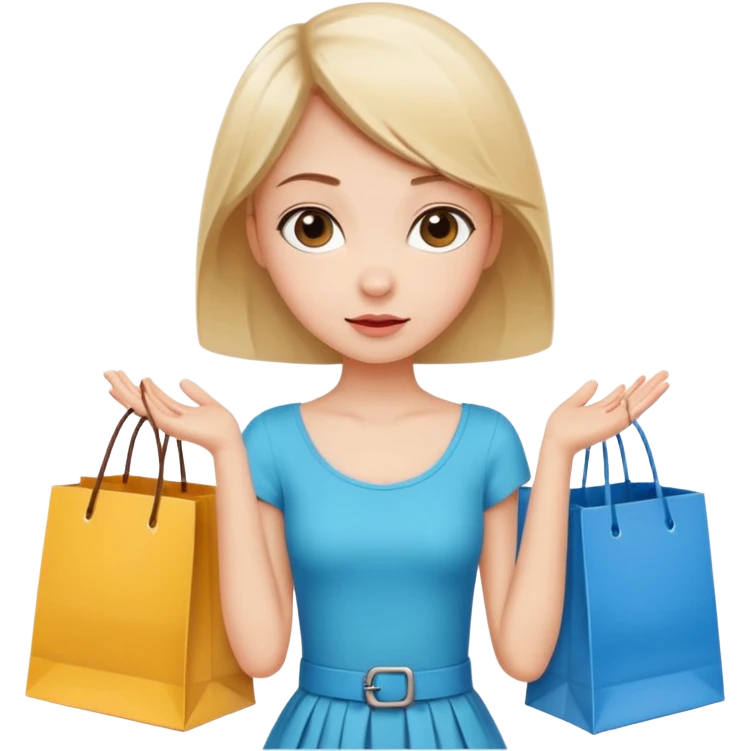 Cozy girl looking left and right between two shopping bags, playful puzzled expression — can’t decide between two options emoji