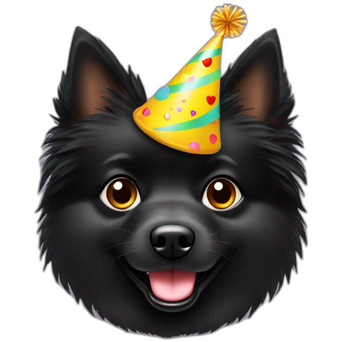 black spitz with party hat emoji
