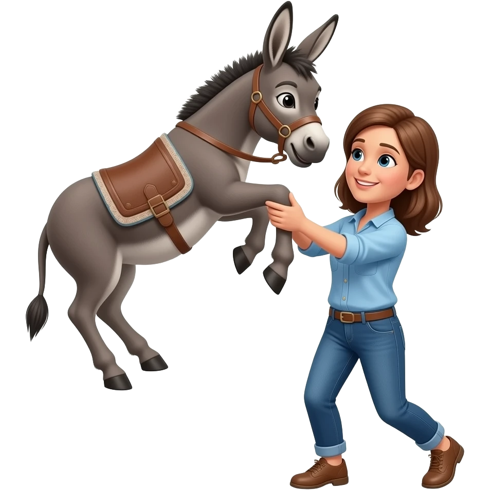 a woman picking up a donkey in the air emoji