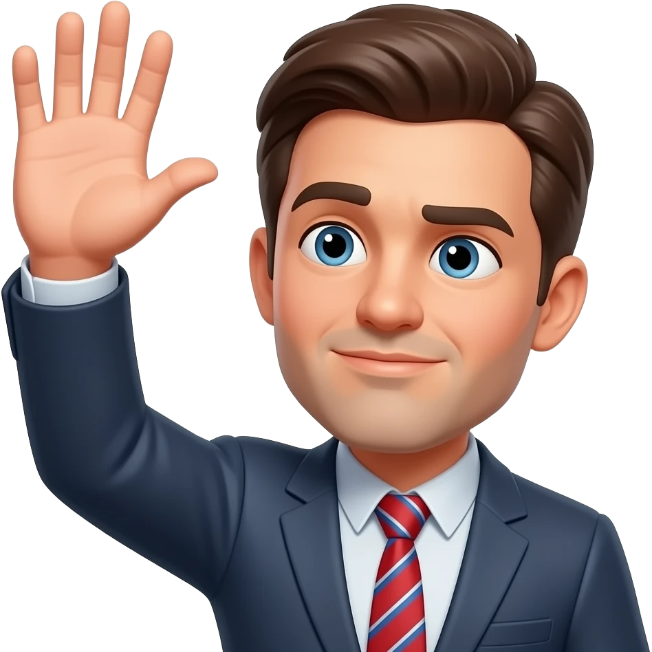 A failed artist raising his hand at 45 angle while his fingers are open emoji