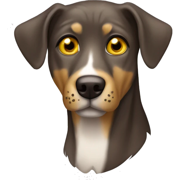 Solid Brown Catahoula leopard dog with white chest hair and yellow eyes emoji