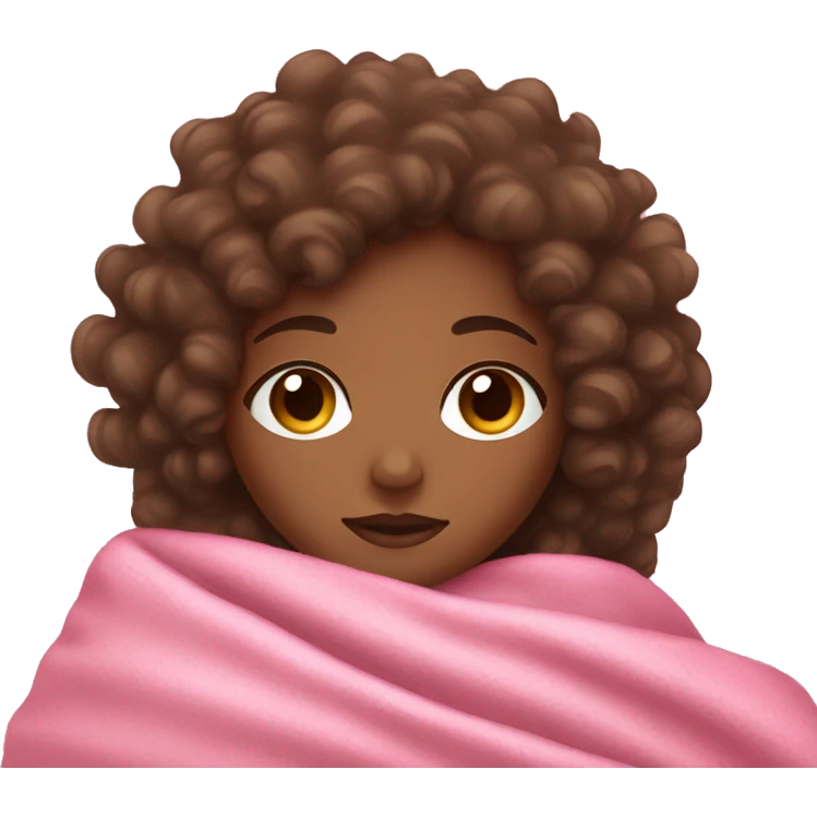 Brown skin girl with curly hair sleeping with a pink blanket emoji