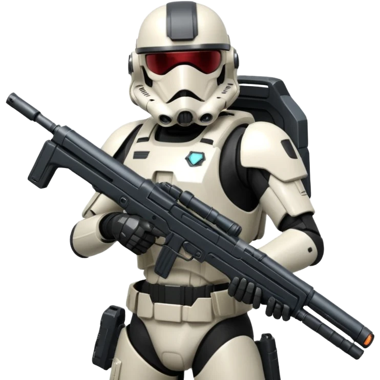 A joking DARK Trooper from Star Citizen, a skifi space Game. With a futuristic gun sticking to His back emoji