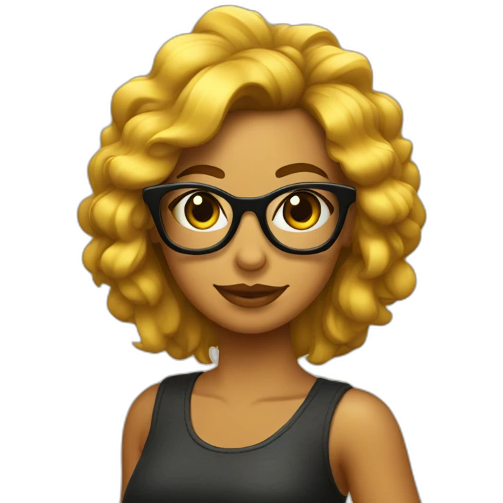 chica con pelo ondulado de color negro con gafas emoji