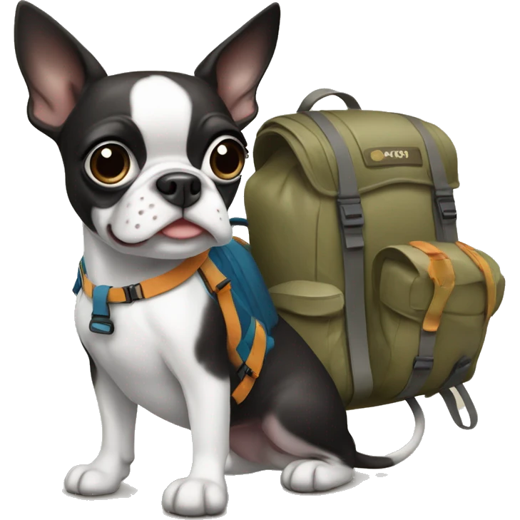 Two bostonterriers with a backpack going on a hike emoji