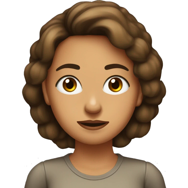 Mujer morocha con pelo lacio y raya al costado, ojos marrones, sosteniendo una remera negra  emoji