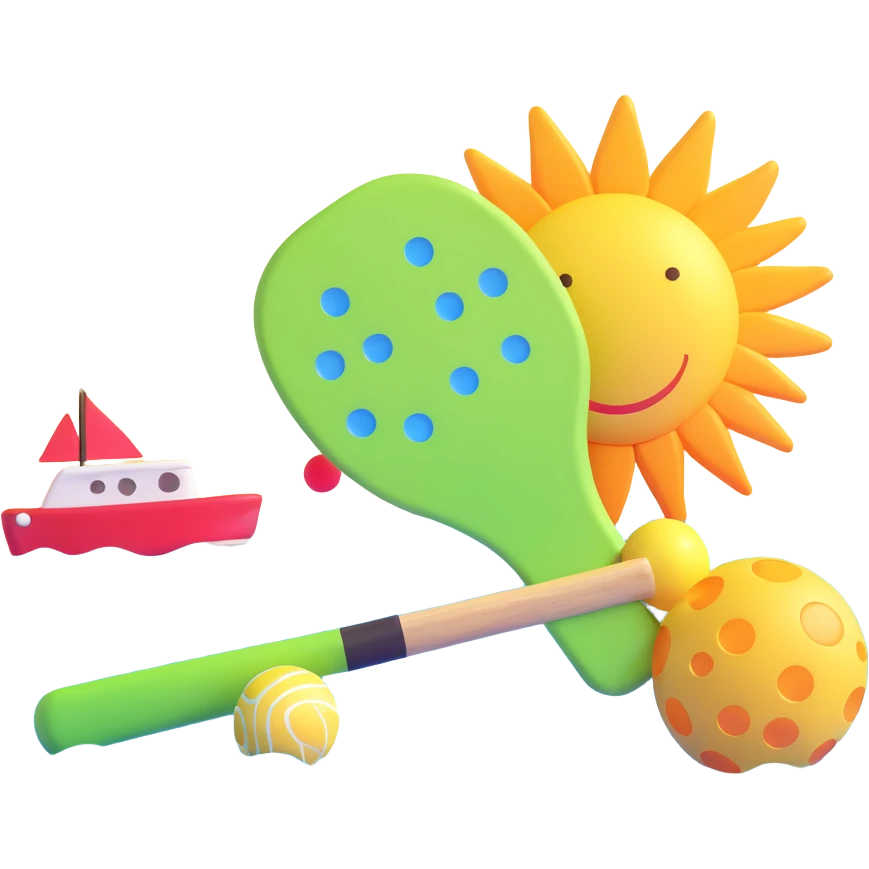 pickleball paddle and ball with a sun and sea background emoji