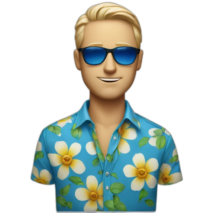 White Man with blue flower shirt an sunglasses lookin away emoji
