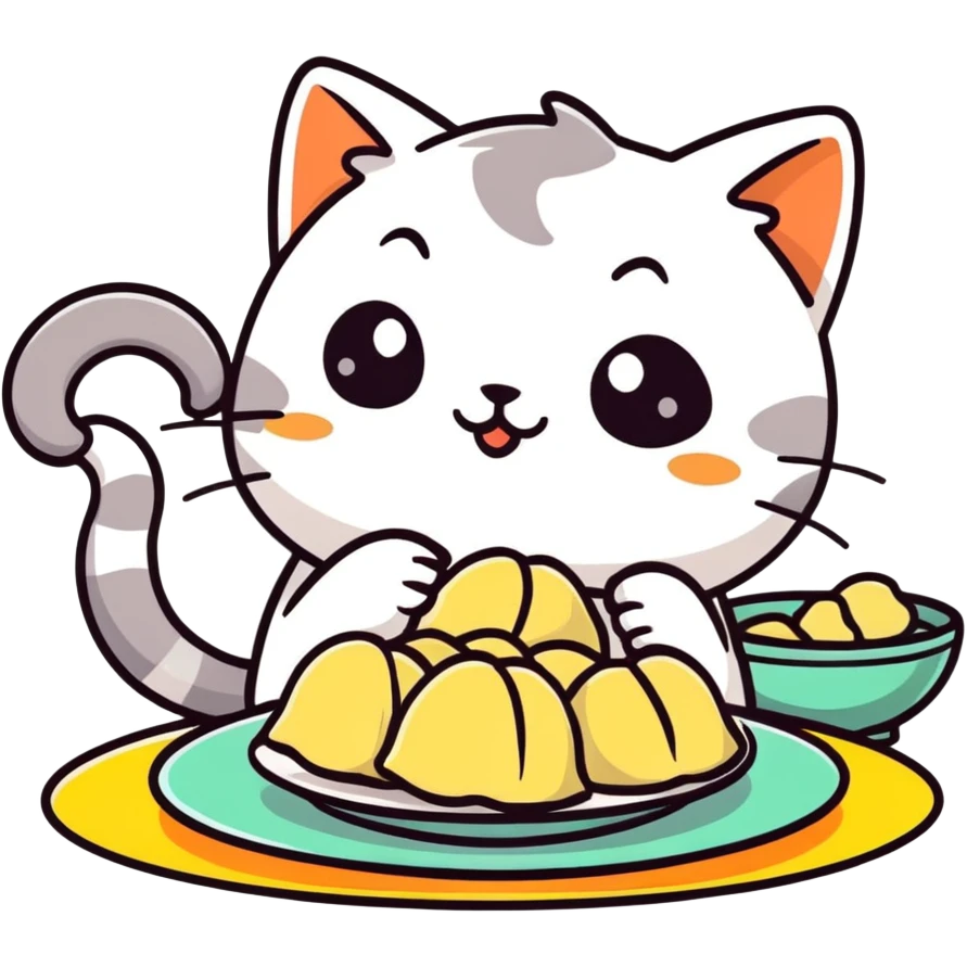 Cat eating dumplings emoji