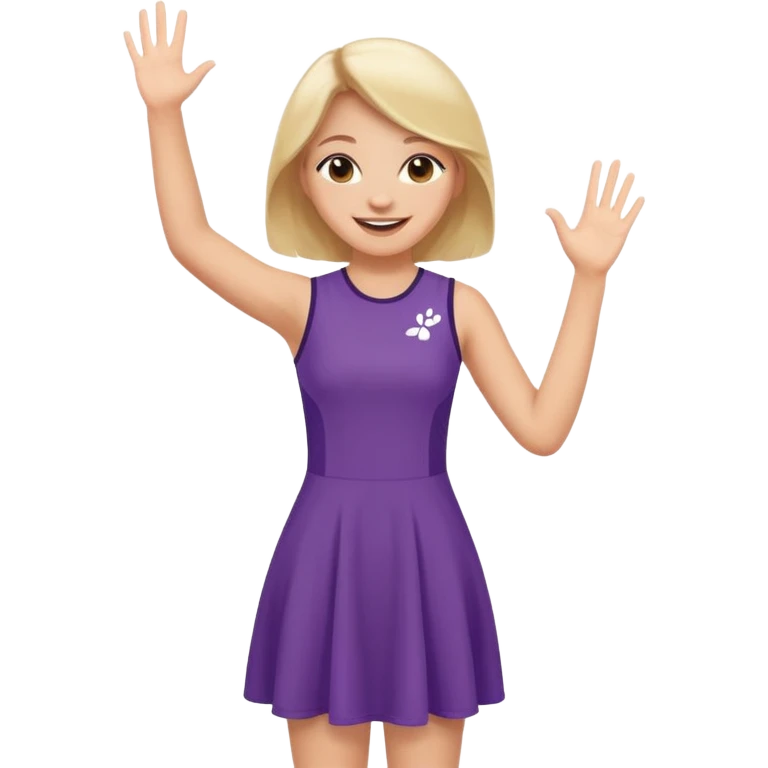A girl in a jersey dress, waving both arms in pure joy. emoji