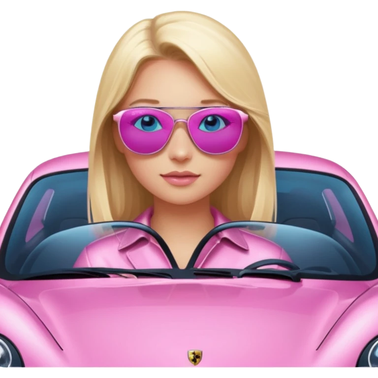 pink Porsche taycan with blonde girl, blue eyes, girl in front of the car emoji