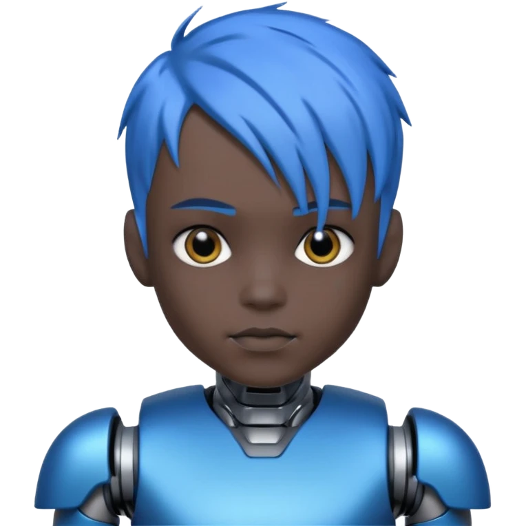 A robot boy with blue hair black emoji