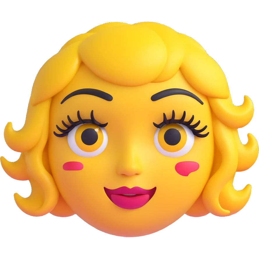 sassy yellow emoji face with long curled eyelashes, thick glossy lips, smirking expression, dramatic eyeshadow, side-eye look, bratty attitude, 3D emoji style emoji
