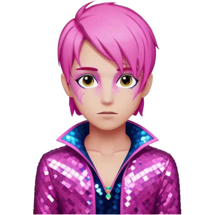 Eros from Lore Olympus with pink hair, pink sequin outfit emoji