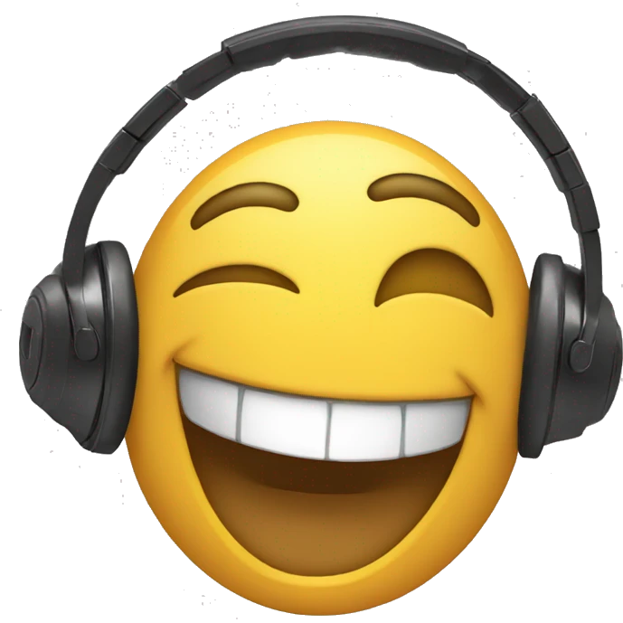A cheeky emote with a headset and a big grin. emoji