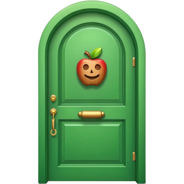 A wooden green door emoji in the style of Apple emoji with a handle and a knocker. emoji
