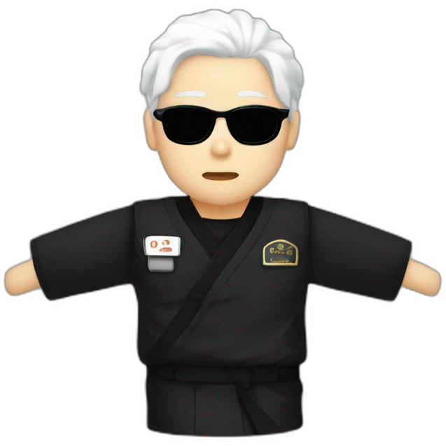 Gojo satoru white hair with round black sunglasses, black japanese uniform emoji