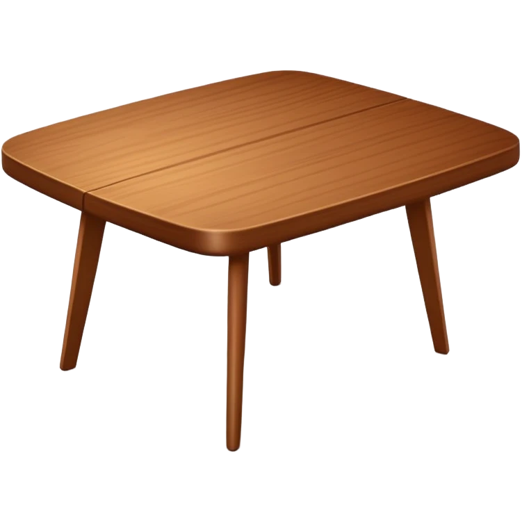Generate a 3D  table ： warm brown wood, subtly textured, slightly angled perspective, clean edges, realistic but minimal shading, on a transparent or plain white background. Keep the design simple and clearly readable at small sizes emoji