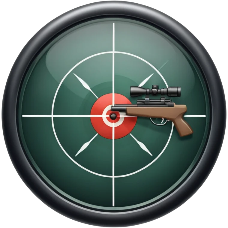An icon showing the view through a gun's crosshair, with a rifle aimed at a target. The design highlights the sharp focus and intensity of FPS games, with dynamic targeting lines and a sense of action. Transparent background emphasizes the precision and thrill of first-person shooters. emoji