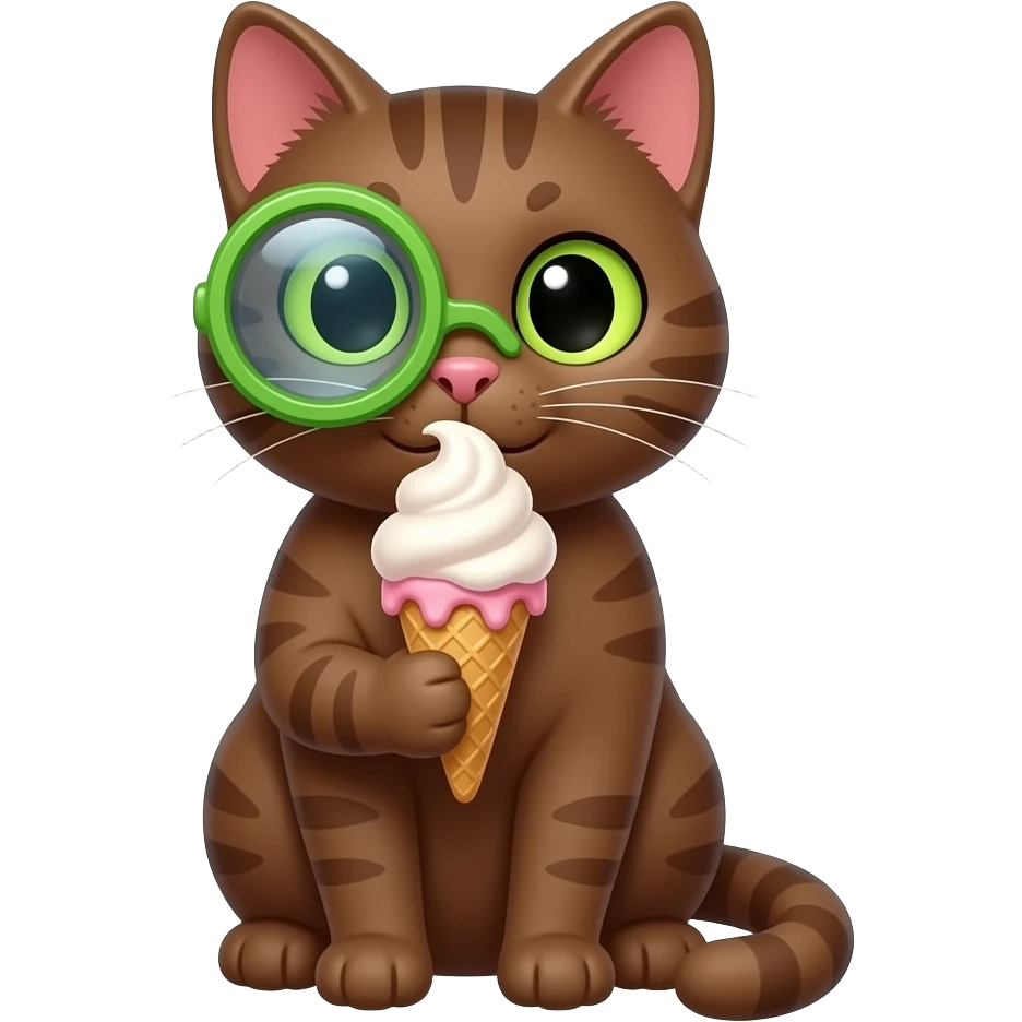 brown cat hold ice cream cone green scope sitting pose front view emoji