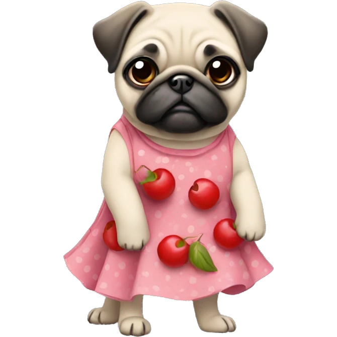  fun pug wearing dress with cherries emoji