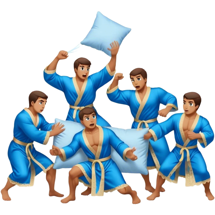 muscular men silk lace blue robe pillow fight  emoji
