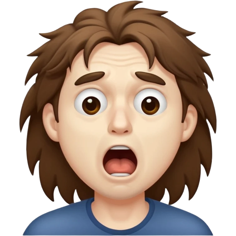 Weak man with disheveled hair, large dark circles under his eyes, and yawning emoji