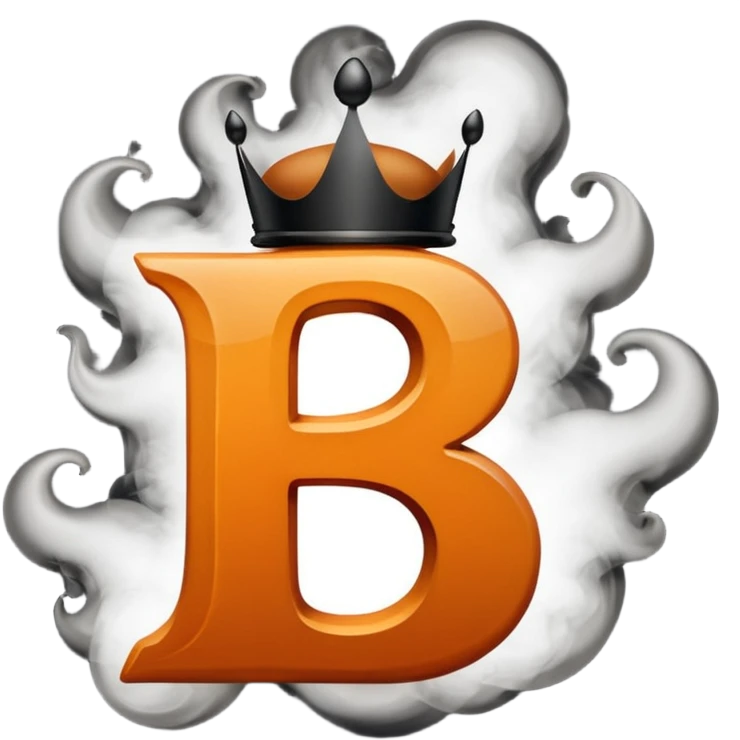 Create a stylized letter 'B' in bold ginger color, designed to stand out with a see-through effect. Add a sleek black crown on top with three rounded points. Surround letter with ginger-colored smoke. Ensure the design feels modern.   emoji