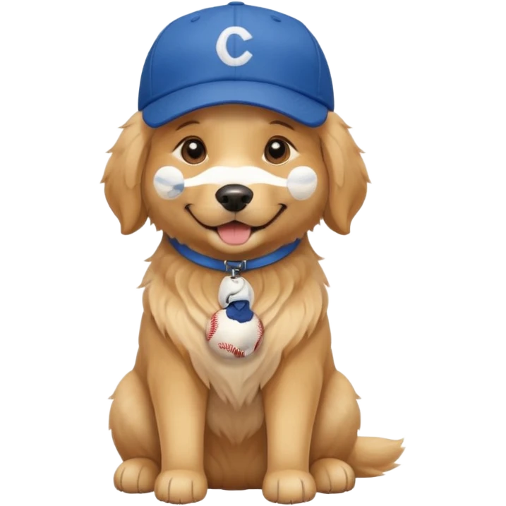 Golden retriever dog with blue baseball cap fullbody sitting down emoji