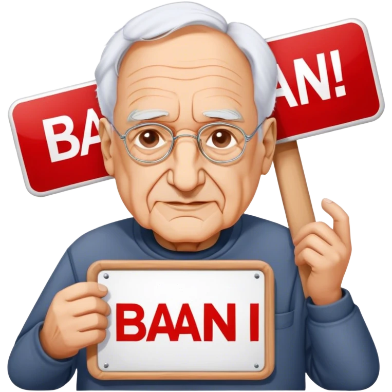 Frank Gehry with a "Ban AI" sign emoji
