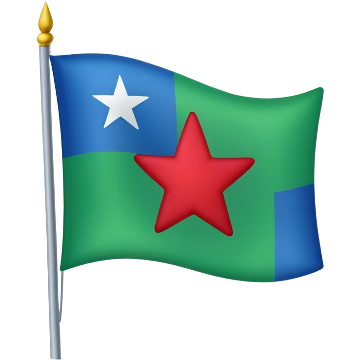 emoji flag with a green background, a blue circle in the center, and a crimson star inside the circle in iOS style emoji