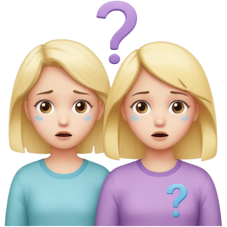 

 
Two girls are talking; one looks confused with question marks above her, while the other explains something. The illustration has a cute pastel style. emoji