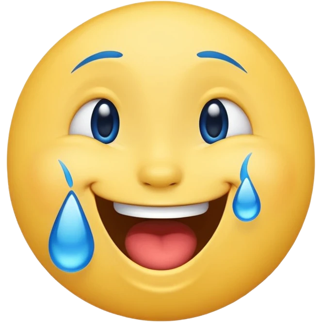Emoji, yellow round laughing tilted ahead face with blue tears of fun emoji