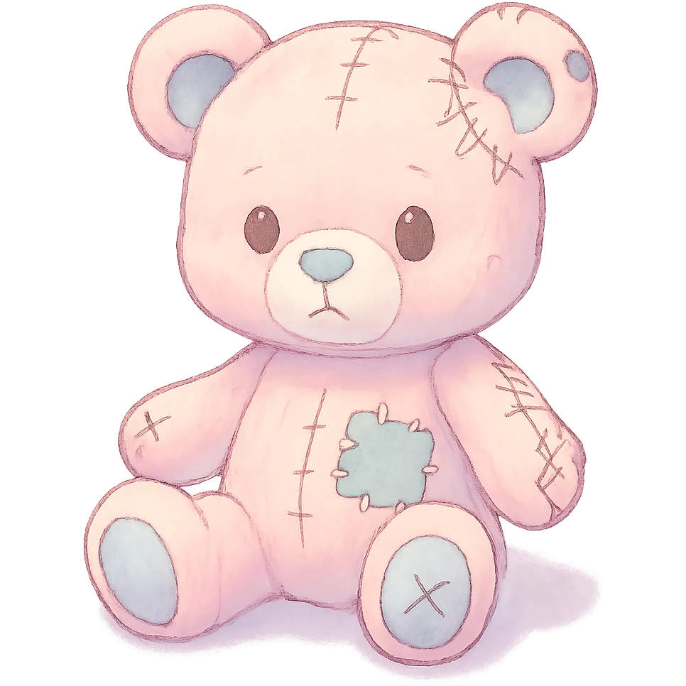 pastel toon style torn teddy bear emoji
