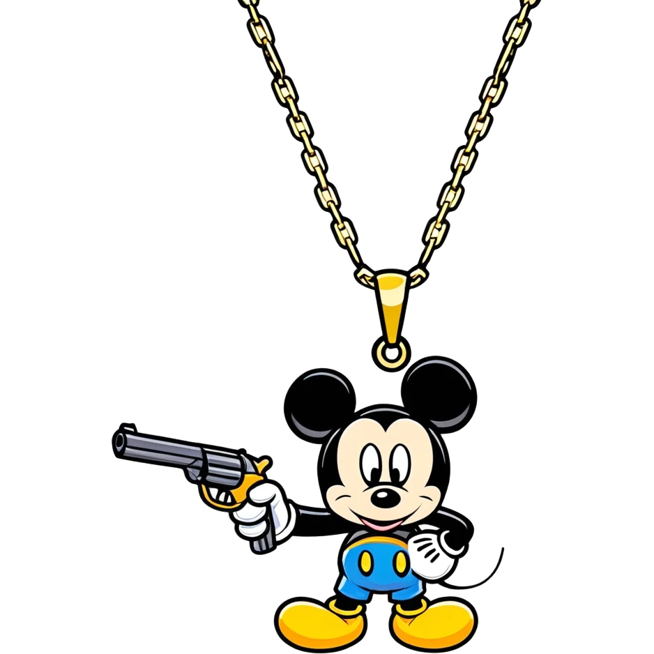 Ghetto Mickey Mouse with gold chain necklace and gun emoji