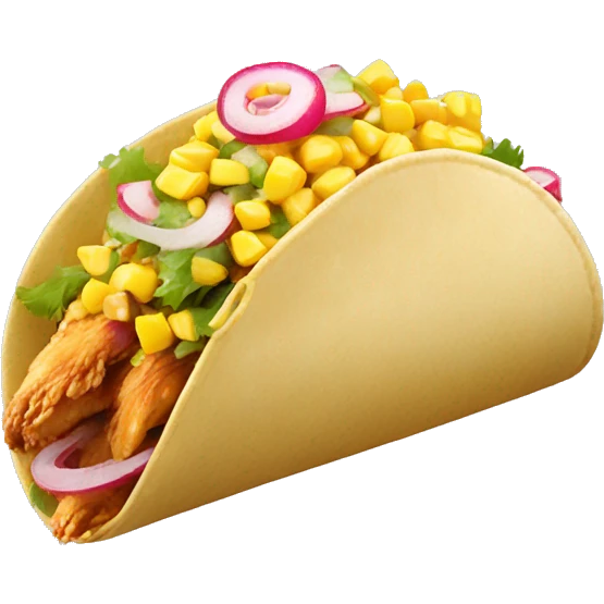 Chicken taco topped with corn and radish shreds emoji