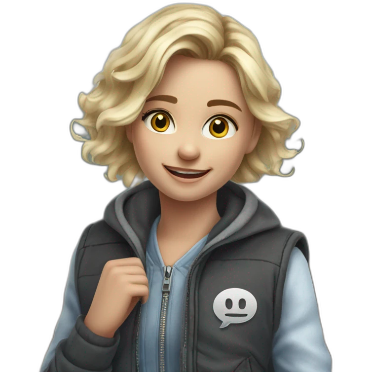 blonde girl smiling in jacket emoji