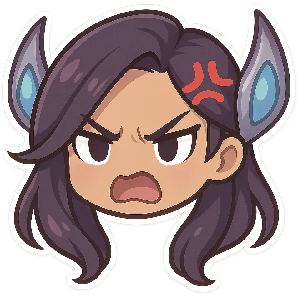 Kaisa from League of Legends, angry emote, chibi style, only head emoji
