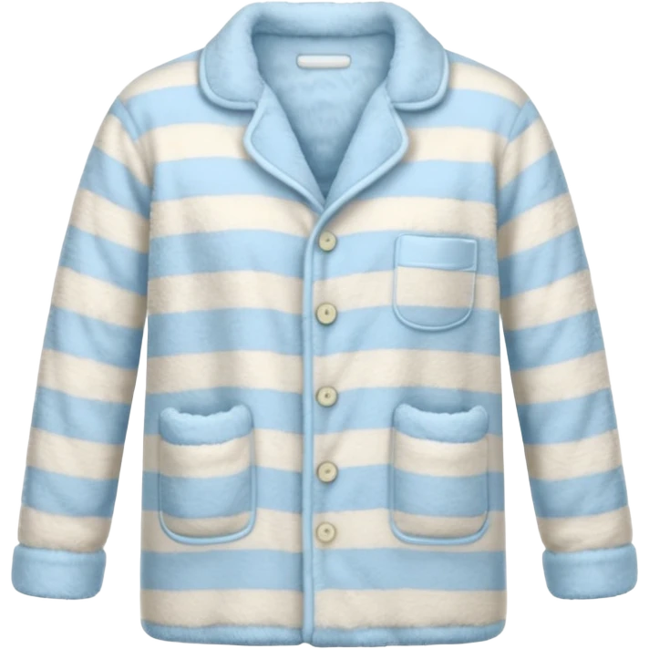 emoji of an isolated fluffy fleece pajama top with soft pastel vertical stripes, plush fuzzy texture, light grey and pastel blue tones, button-down long sleeves, neatly folded flat-lay, no person, no body, no mannequin, cozy warm winter mood, soft shading emoji