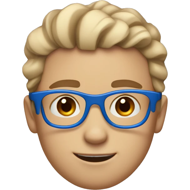 boy with red dimples ( small ) blue eyes, blue glasses with 2 stripes between the 2 actual glasses, beige skin, messy hair but like fine hair, orange-brown colored hair and eyebrows  emoji