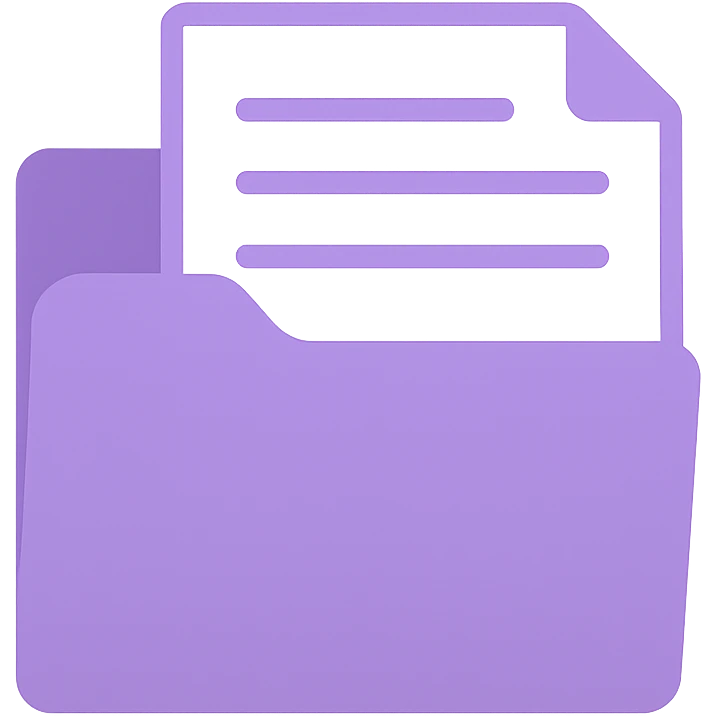 purple folder with papers inside, color filled icon style emoji